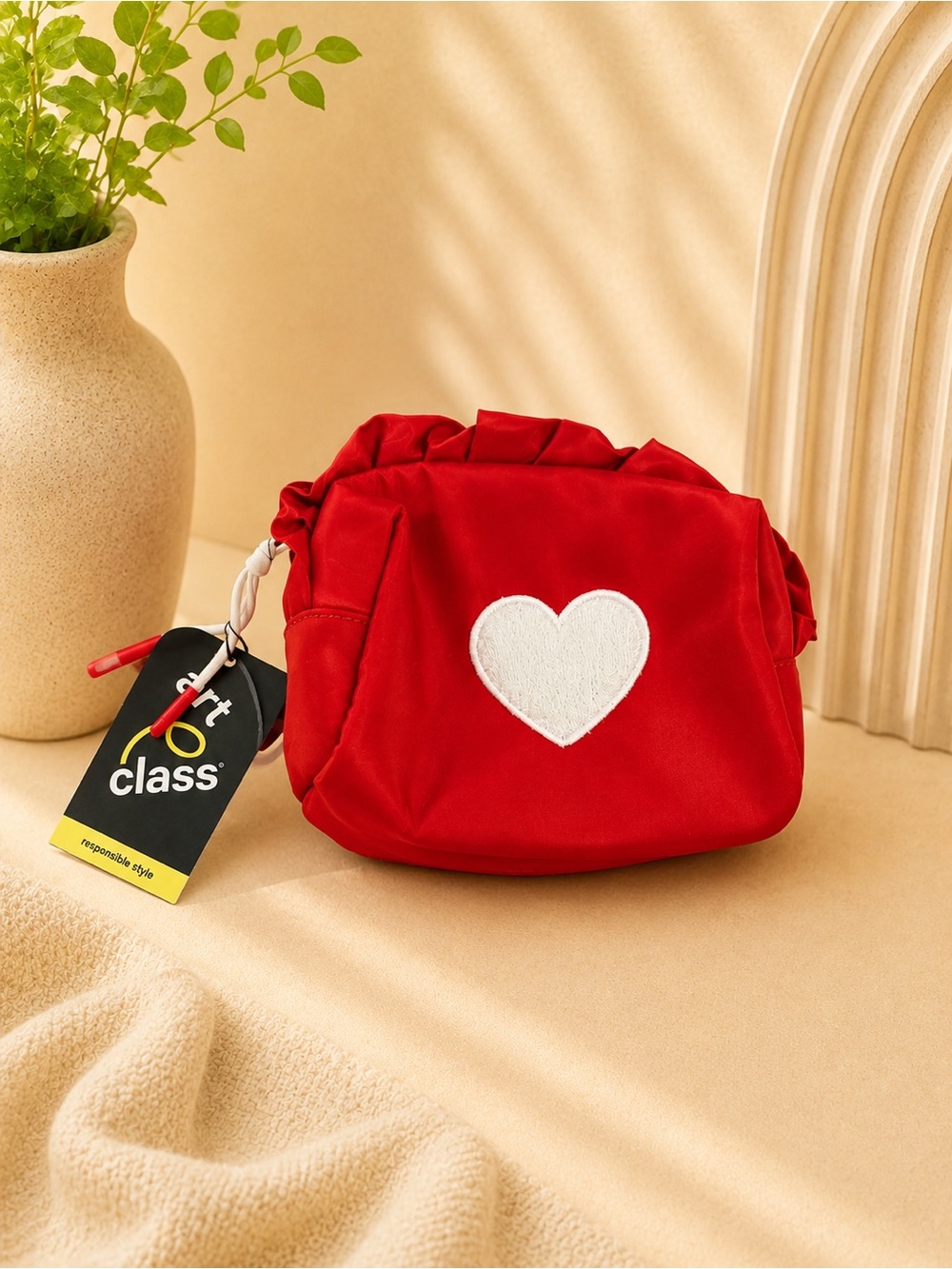 Art class Red Cosmetic Pouch with White Heart Patch